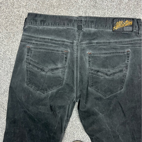 Affliction Jeans Men 33 Faded Black Gage Straight 36x33 Double Knee Denim - Picture 11 of 11